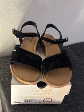 Blowfish Black Nubuck Cross-Strap Sandals
